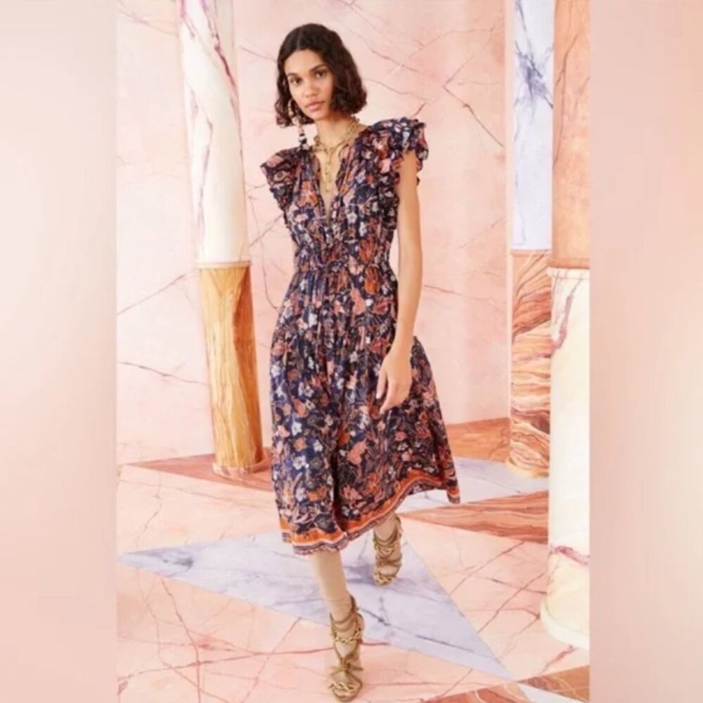 Ulla Johnson Arina Midnight Floral Midi Dress - Picture 2 of 15